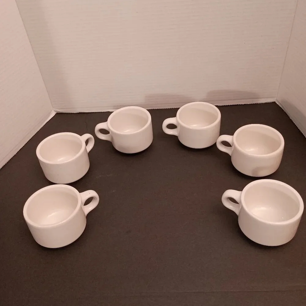 6 Vintage Homer Laughlin Ironstone Restaurant Style Ivory Colored Coffee Mugs